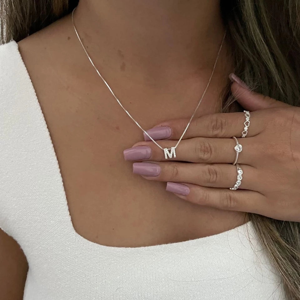 Colar Feminino com Letra Inicial A-Z, banhado e ouro 18k e prata 925